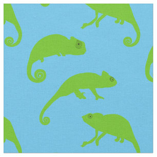 Tecido Cartoon Green Chameleons em Azul
