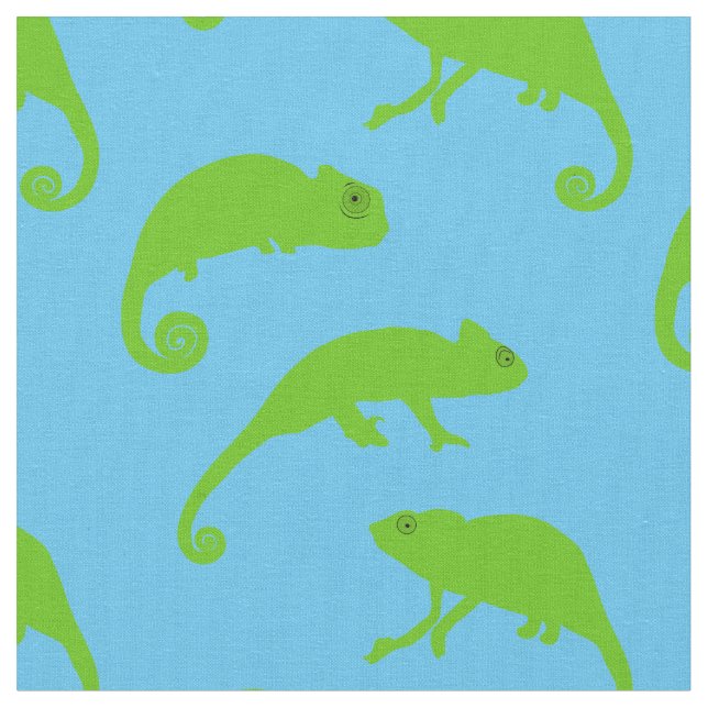 Tecido Cartoon Green Chameleons em Azul (Detalhe)