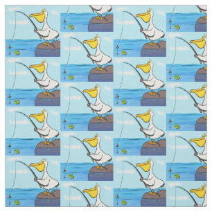 Tecido Cartoon pelicano de pesca engraçado