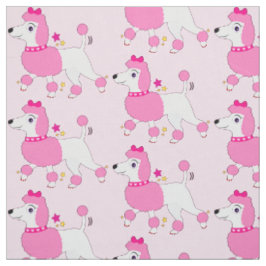 Tecido Cartoon Poodle com Cabelo e Arco Rosa