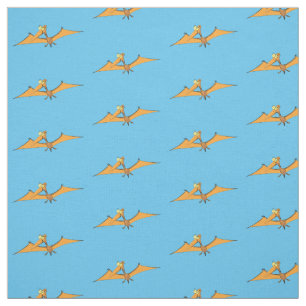 Tecido Cartoon voador de pterodátilo, cor de laranja giro
