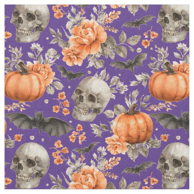 Tecido Cascas De Halloween E Flores Roxo (Detalhe)