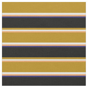 Tecido Castanho, Branco, Dourado Escuro, Preto, Azul Meia