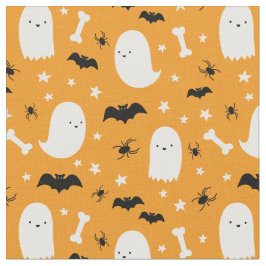 Tecido Castanho-preto-branco fantasma aranhas no Hallowee