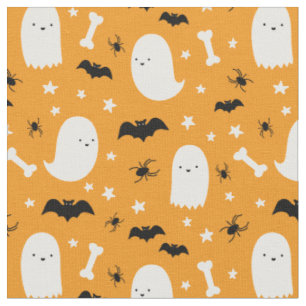 Tecido Castanho-preto-branco fantasma aranhas no Hallowee