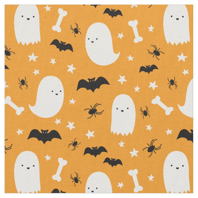 Tecido Castanho-preto-branco fantasma aranhas no Hallowee (Detalhe)