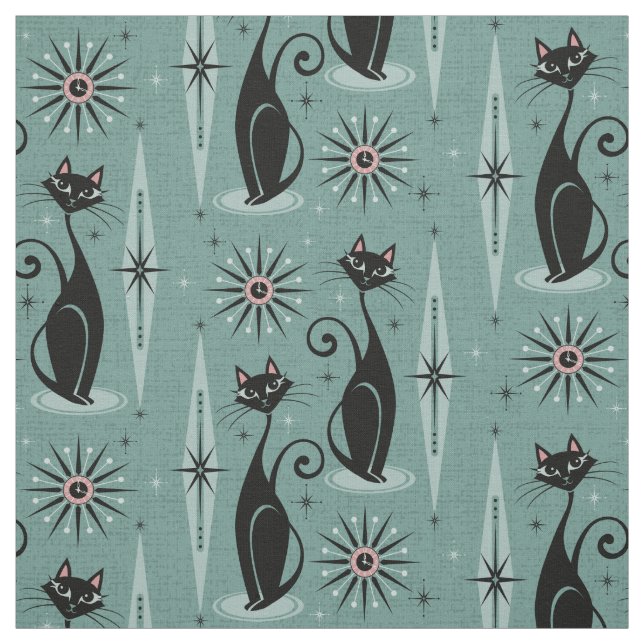 Tecido Cats de meio século e Relógio na Spearmint (Modelo)