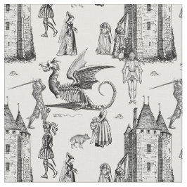 Tecido cavaleiro esqueleto dragão gótico medieval toile