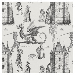 Tecido cavaleiro esqueleto dragão gótico medieval toile