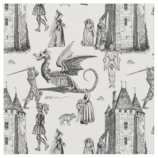 Tecido cavaleiro esqueleto dragão gótico medieval toile (Detalhe)