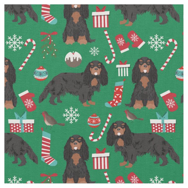 Tecido Cavaleiro Rei Charles Spaniel - Natal preto e bron (Detalhe)