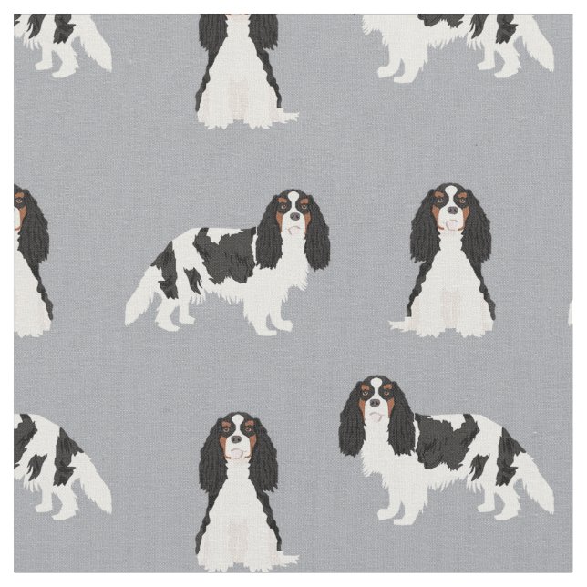 Tecido Cavaleiro Tricolor Rei Charles Spaniel Florals (Detalhe)