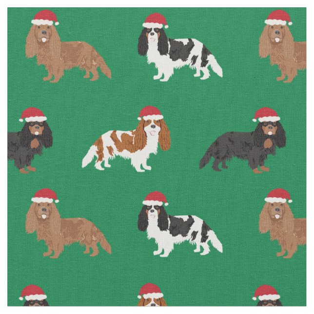 Tecido Cavalier King Charles Spaniel papai noel verde (Detalhe)