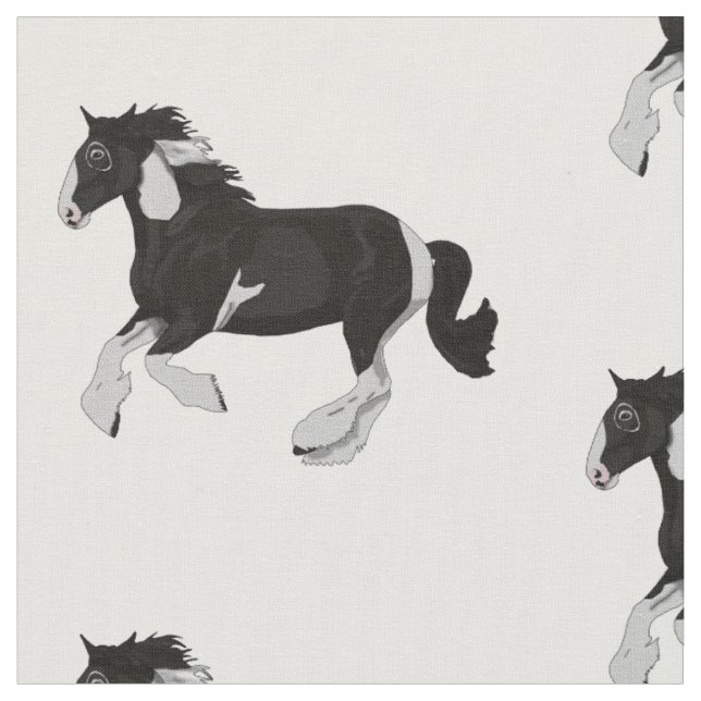 Tecido Cavalo aciganado de Vanner do Pinto preto e branco (Detalhe)