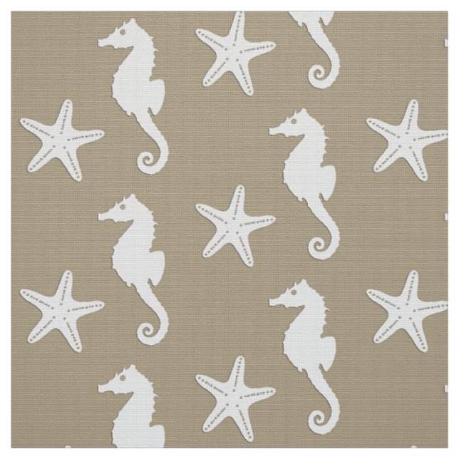 Tecido Cavalo-do-mar e estrelas-do-mar - branco em tan es (Modelo)