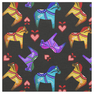Tecido Cavalo folk Dala azul/vermelho/rosa/roxo/verde, co