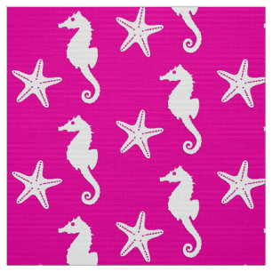 Tecido Cavalo marinho & estrela do mar - branco no rosa