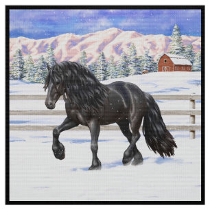 Tecido Cavalo Negro Frísia Na Neve