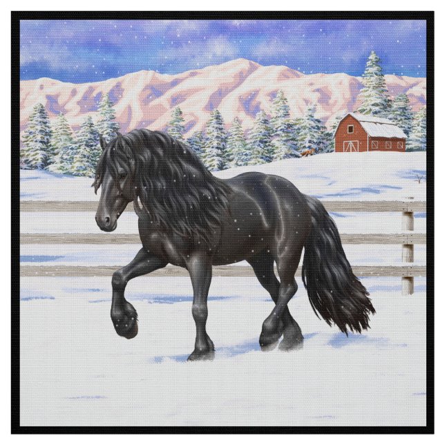 Tecido Cavalo Negro Frísia Na Neve (Modelo)