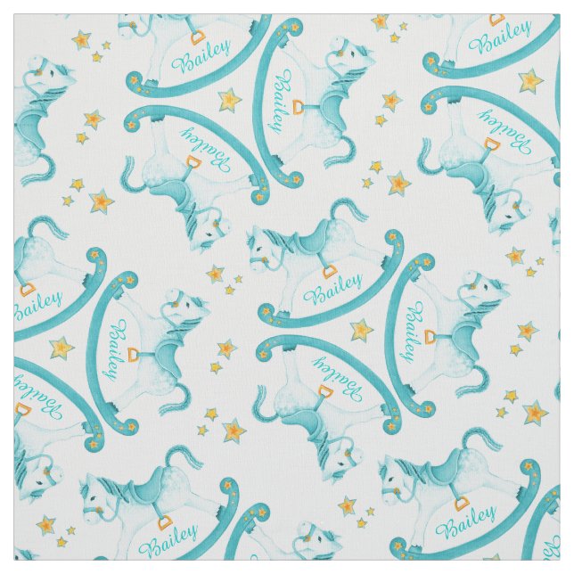 Tecido Cavalo Rocking Aqua amarelo crianças dão nome ao t (Modelo)