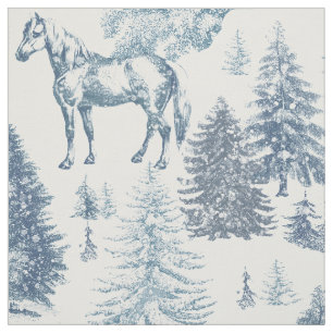 Tecido Cavalos Brancos Elegantes de Vintage em Snow Woods