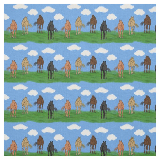 Tecido Cavalos com nuvens Ilustração Padrão (Modelo)
