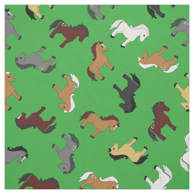 Tecido Cavalos de Cartoon Bonitos Crianças Verde (Modelo)