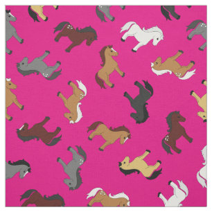 Tecido Cavalos de Desenho Animado Fofo Cor-de-Rosa Quente