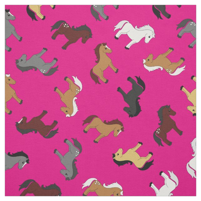 Tecido Cavalos de Desenho Animado Fofo Cor-de-Rosa Quente (Modelo)