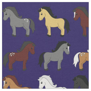 Tecido Cavalos de desenho animado fofos para crianças Azu