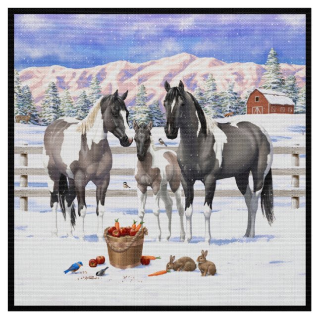 Tecido Cavalos de pintura de Cinza Grulla Pinto em uma Fa (Modelo)