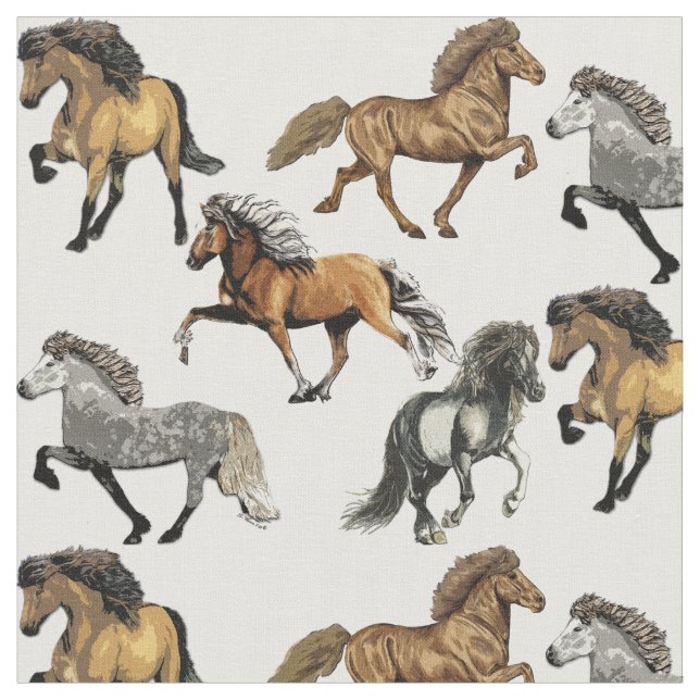 Tecido Cavalos Islandeses em Movimento (Detalhe)