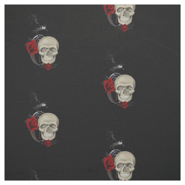 Tecido Caveira Gótica com Rosa e Raven (Modelo)