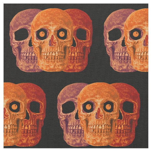 Tecido Caveira Gótica Engraçado Laranja Halloween (Detalhe)