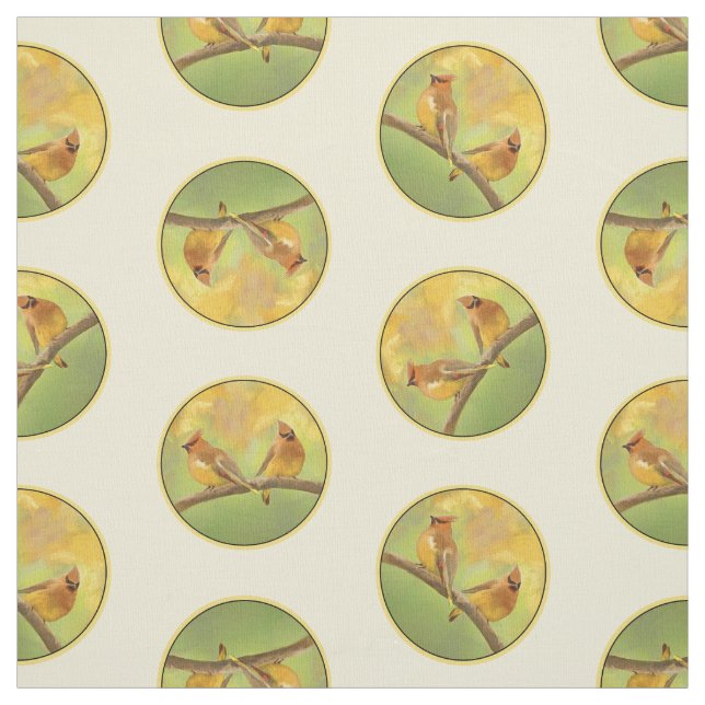 Tecido Cedar Waxwing Pair Painting Original Wild Bird Art (Modelo)