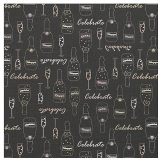 Tecido Celebrações de Champanhe em Preto
