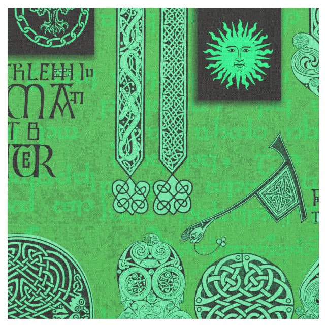 Tecido Céltico Gryphon e verde esmeralda de Kells (Detalhe)