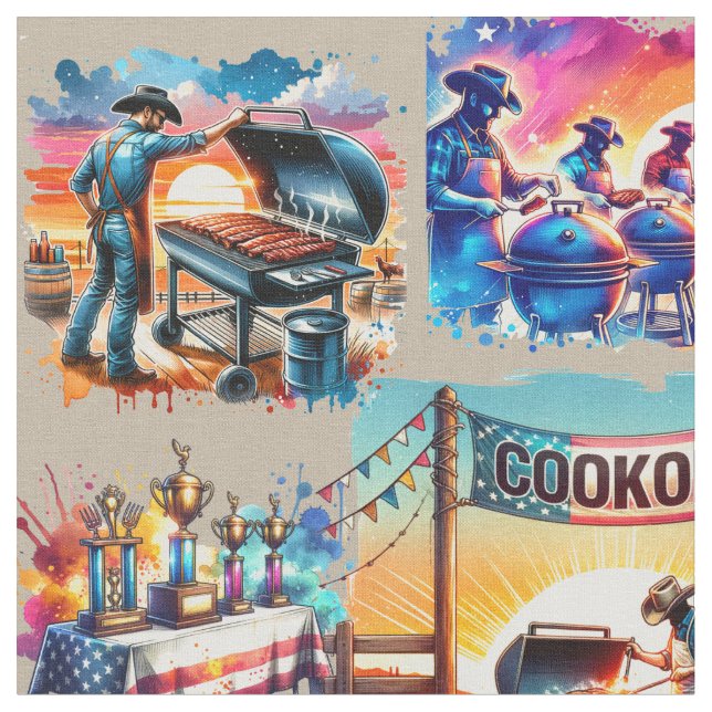 Tecido Cenas de Cookoff de CHURRASCO de Cowboy Ocidental  (Detalhe)