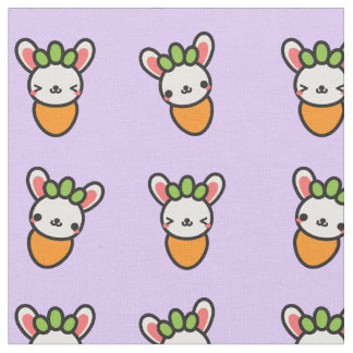 Tecido Cenoura do coelho de Kawaii com fundo roxo