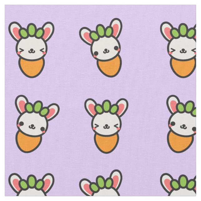 Tecido Cenoura do coelho de Kawaii com fundo roxo (Detalhe)