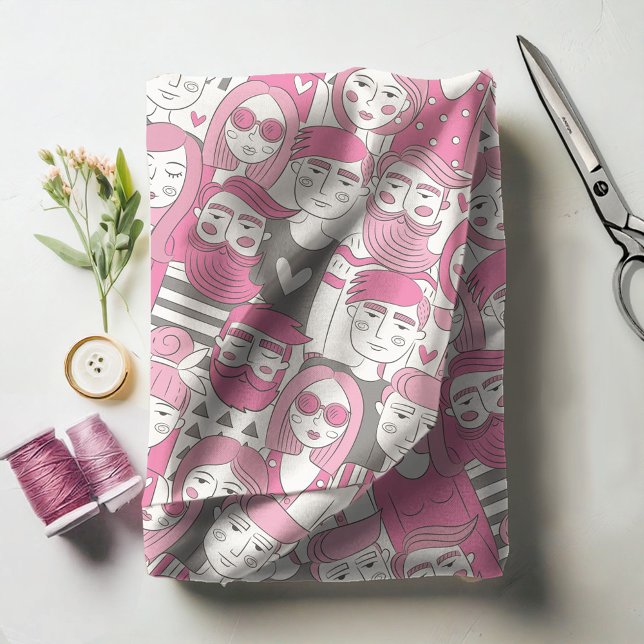 Tecido Centro Crowd Faces Rosa ID494 (Criador carregado)