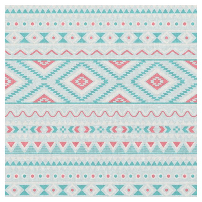Tecido Cerceta e teste padrão tribal asteca cor-de-rosa (Detalhe)