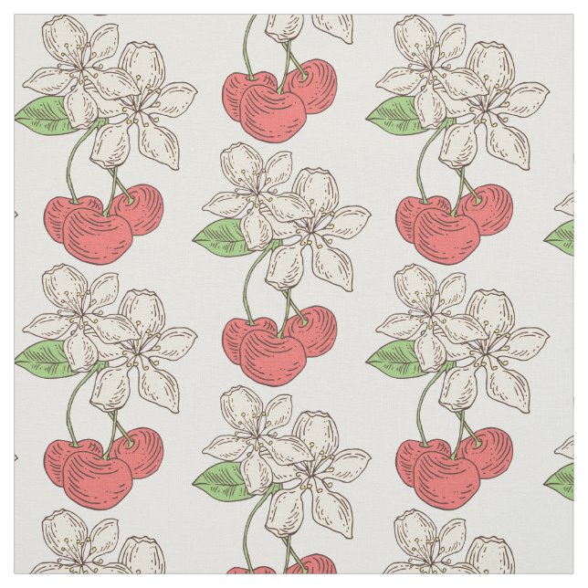 Tecido Cerejas e flores de cerejeira (Modelo)