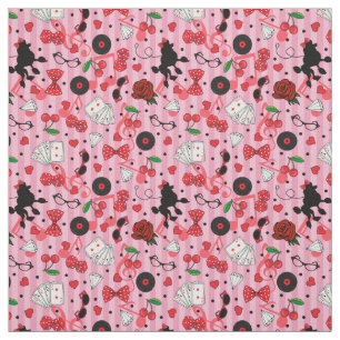 Tecido Cerejas e Rosas Rockabilly 50 Poodle