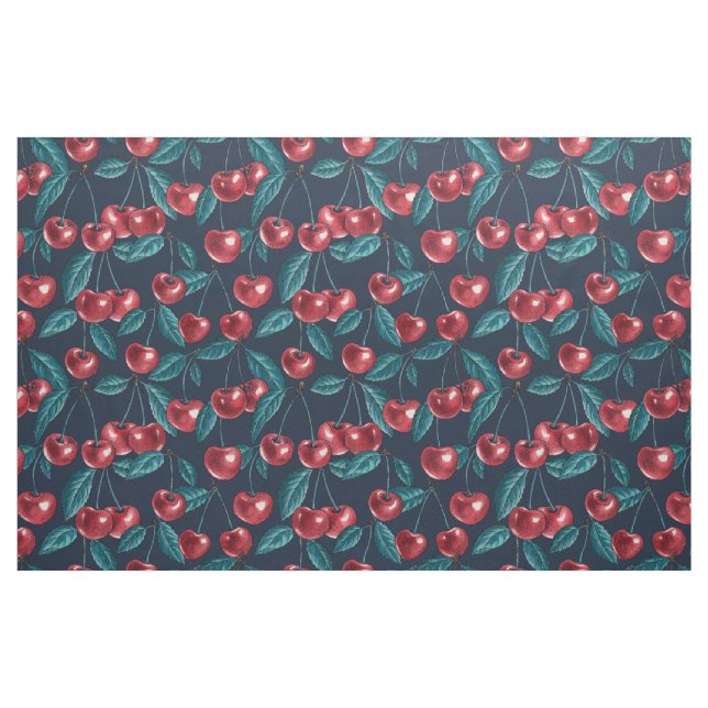 Tecido Cerejas vermelhas em azul escuro (Fat Quarter)
