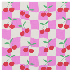 Tecido Cerejas Xadrez em Tabuleiros Xadrez Cor-de-Rosa Di