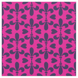 Tecido Cerise Pink e Deep Blue Heraldic Fleur-de-Lys