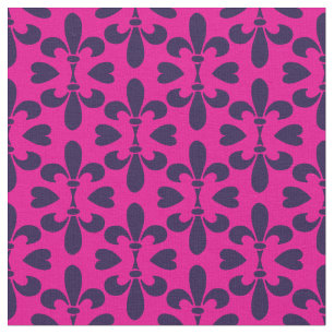Tecido Cerise Pink e Deep Blue Heraldic Fleur-de-Lys