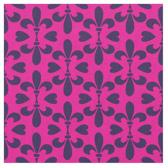 Tecido Cerise Pink e Deep Blue Heraldic Fleur-de-Lys (Detalhe)