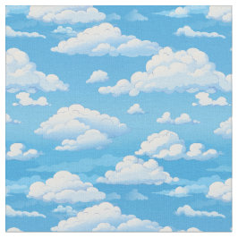 Tecido céu azul com desenho animado de nuvens fofinhas